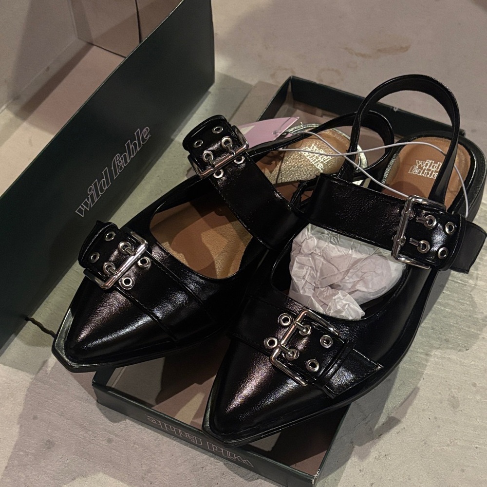 Wild Fable Black Pointed Flats with Buckle Detail NWT